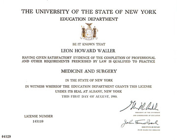 About Dr. Leon Waller Medical Diploma